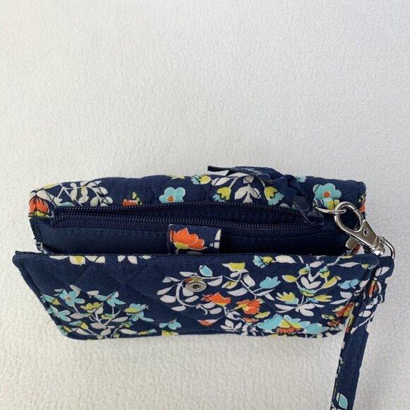 Vera Bradley “Chandelier Floral” Pattern Trifold Wallet Wristlet Blue - Picture 3 of 7